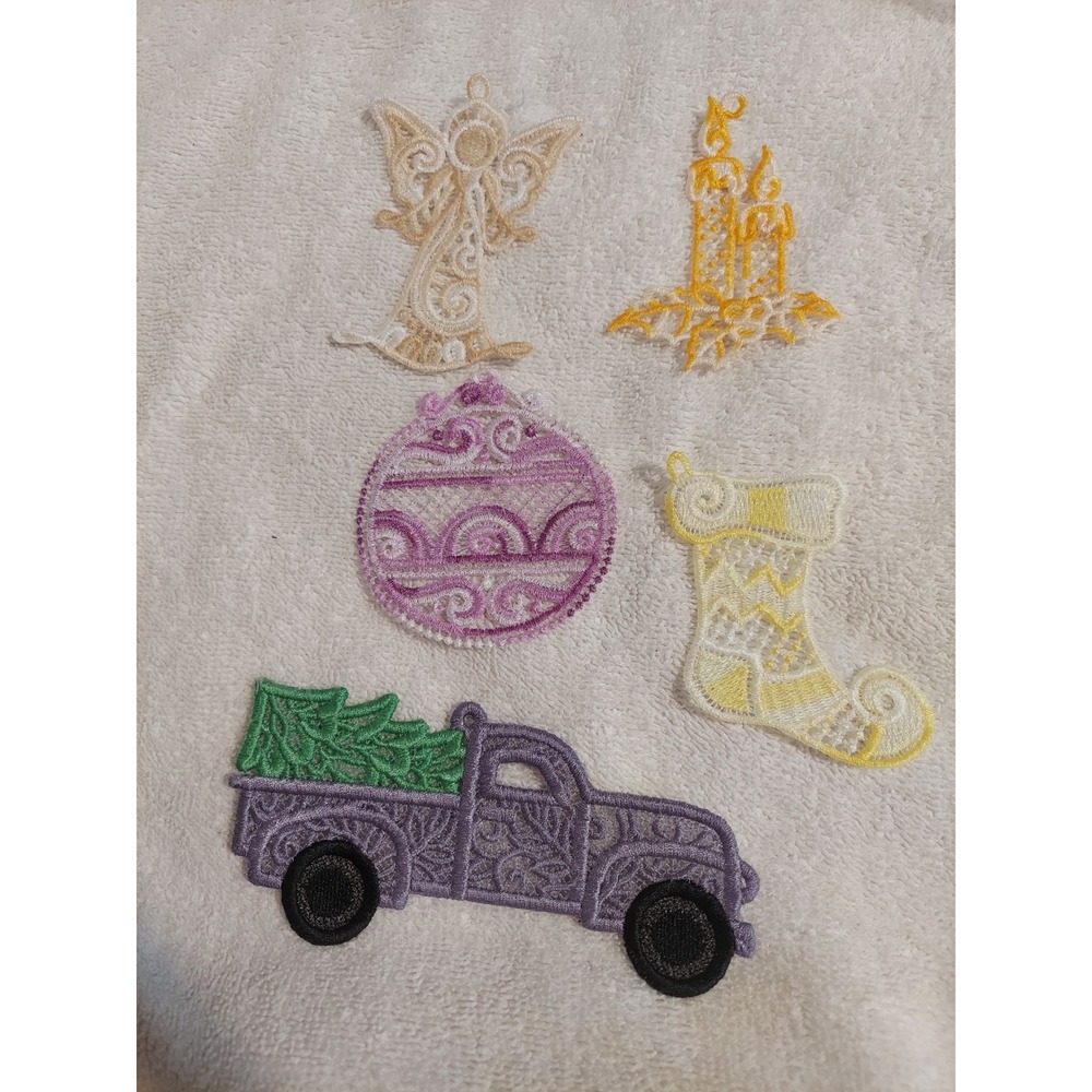 Christmas Embroidered Appliques‎ Angel Truck Candle Ornament Stocking